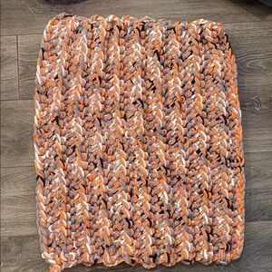 Chunky Knit Throw Blanket in Orange and Brown